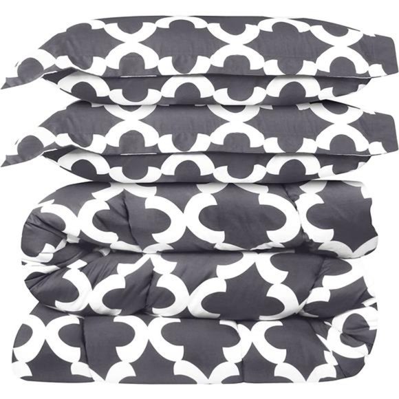 Comforter Set -Queen or Full Size Comforter Sets (Grey) with 2 Pillow Shams - Picture 2 of 6